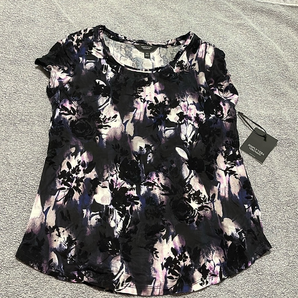 Simply Vera Vera Wang Black & Purple Textured Printed Tee